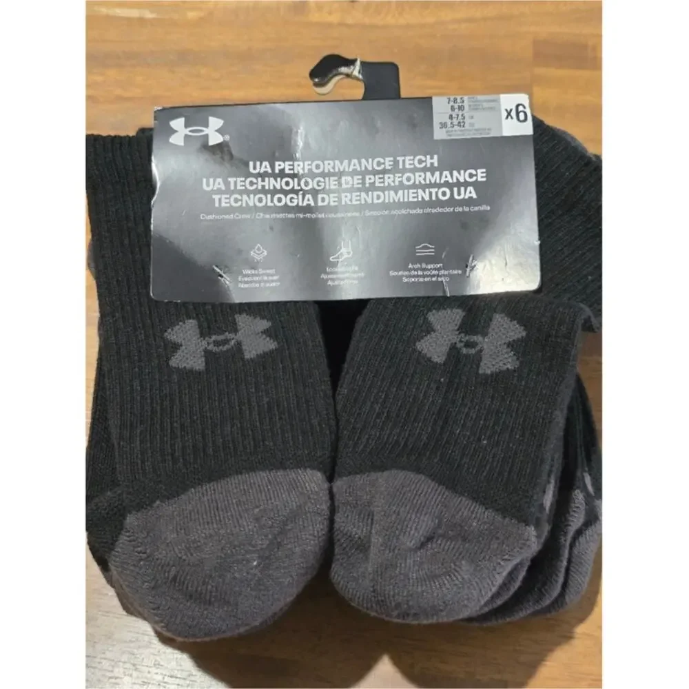 Under Armour  Performance Tech Quarter/Crew Socks 6-Pack Gray Heather NWT